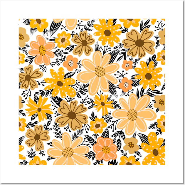 Yellow and black amazing Boho floral Wall Art by FrancesPoff